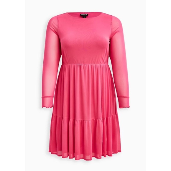 🆕 Pink Mesh Ruffle Tiered Mini Dress 1 1X 14 16 NWT Torrid New! - Picture 4 of 6
